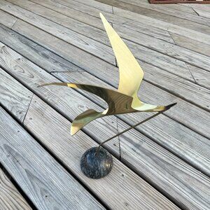 Vintage & Rare 1984 CURTIS JERE Signed Brass Black Marble SEAGULL Art Sculpture